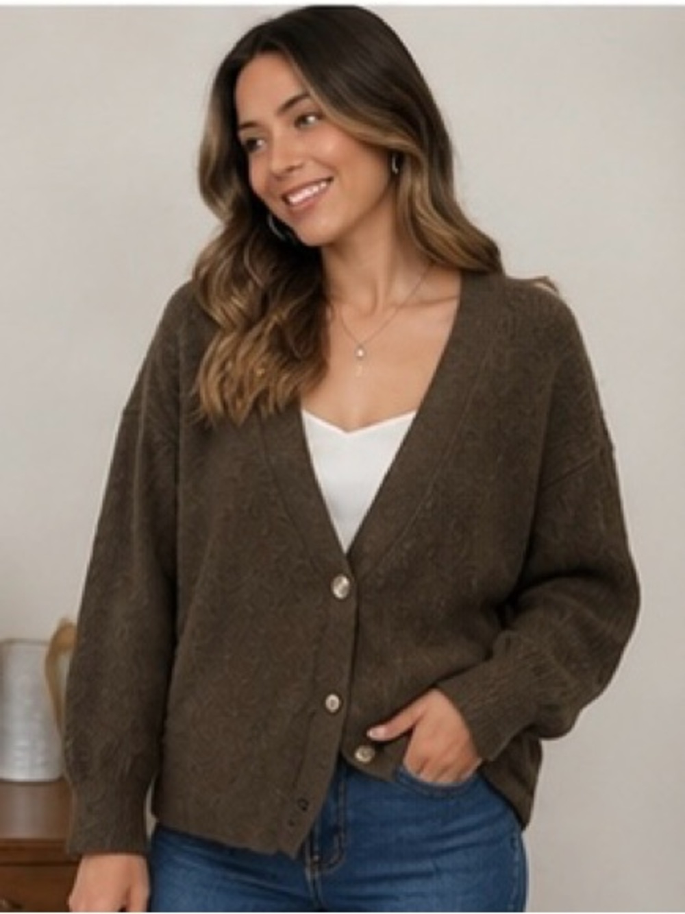 Quince Mongolian Cashmere Oversized Boyfriend Cardigan Sweater Brown Size S